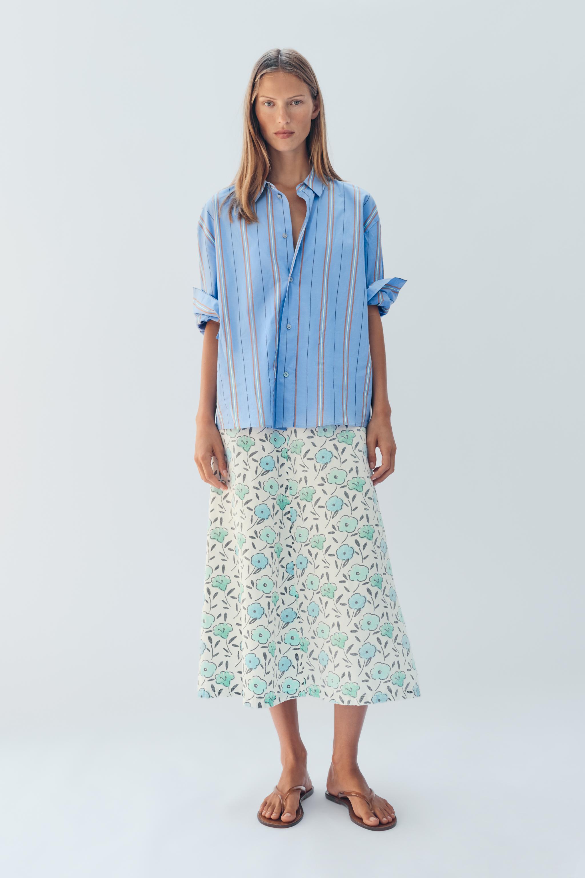 LIMITED EDITION FLORAL LINEN BLEND MIDI SKIRT