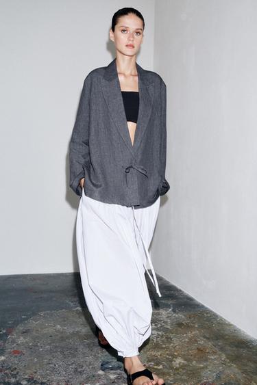 ZW COLLECTION MINIMAL 100% LINEN BLAZER - Grey by Zara - Image 2