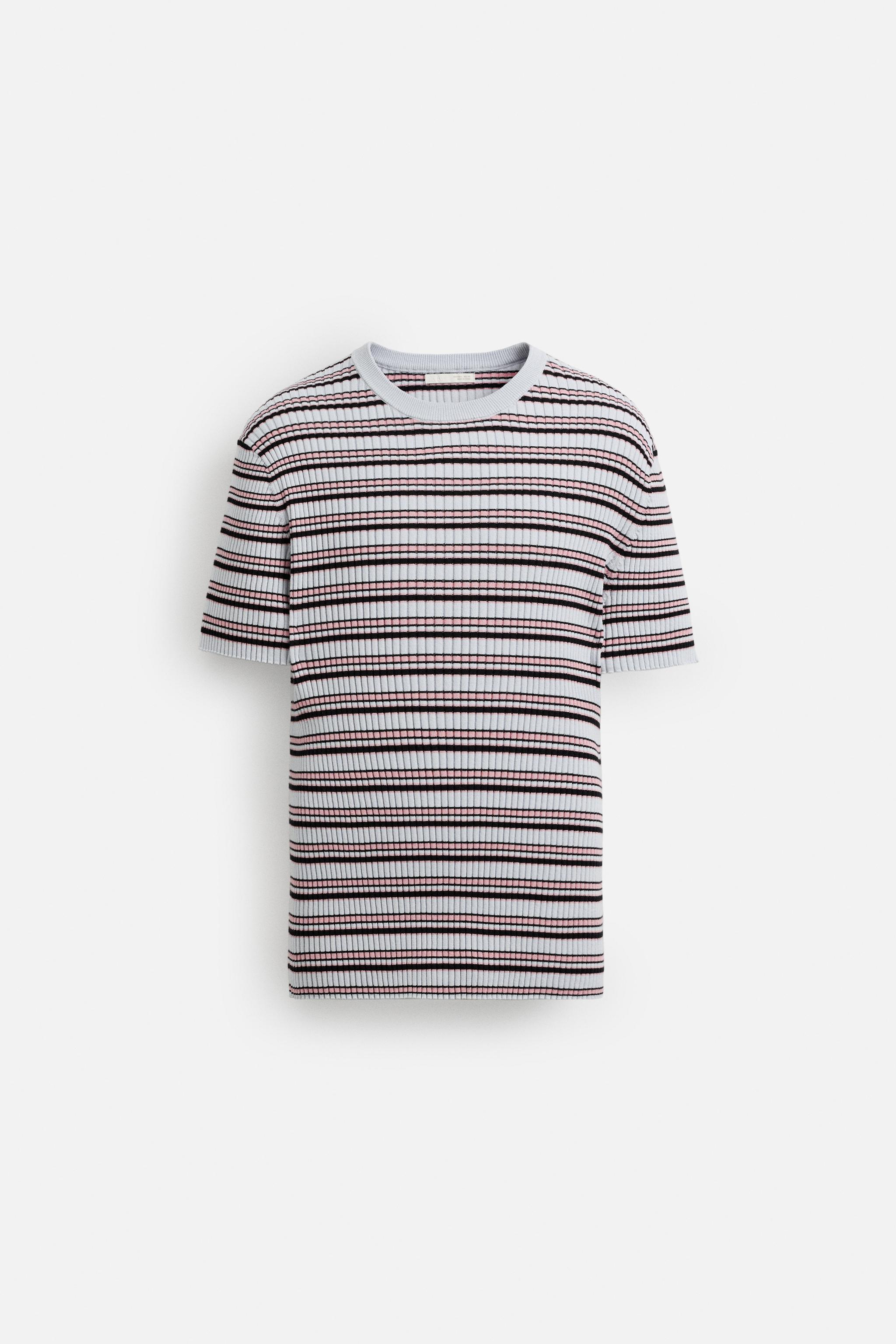 STRIPED RIBBED KNIT T-SHIRT