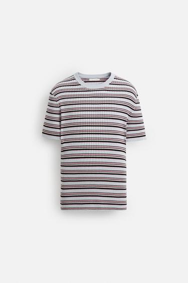 Zara STRIPED RIBBED KNIT T-SHIRT - striped