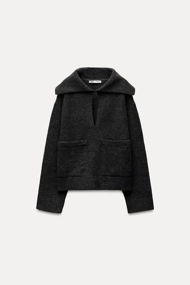 PLAIN KNIT SWEATER WITH PATCH POCKETS - Dark anthracite by Zara