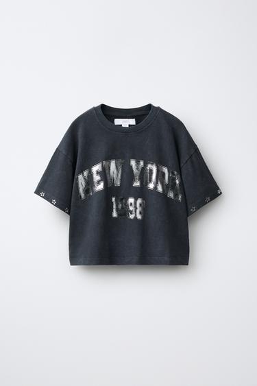 Zara STUD AND STAR T-SHIRT - Black