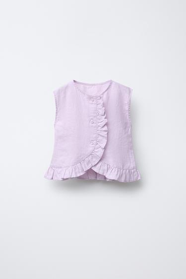 بلوزة بكشكش 100% كتان - خبازي by Zara