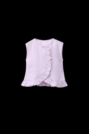 100% LINEN RUFFLED BLOUSE - Mauve by Zara - Image 0
