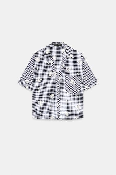 チェック柄刺繍入りシャツセットネイビーブルー/ホワイト0Zaraのチェック柄刺繍入りシャツセット - ネイビーブルー/ホワイト - 画像 0