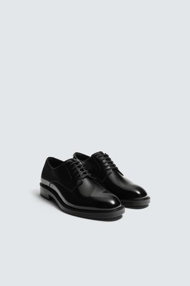 LEATHER DERBY SHOES - Black by Zara