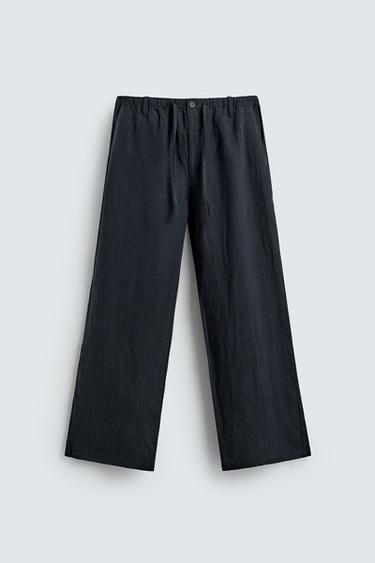 PANTALÓN RELAXED FIT 100% LINO - Marino oscuro de Zara