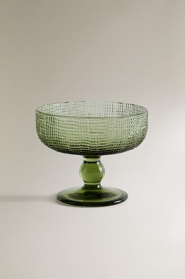 SKLENĚNÝ POHÁR NA DEZERT S RELIÉFNÍM VZOREM - Zelená od Zara