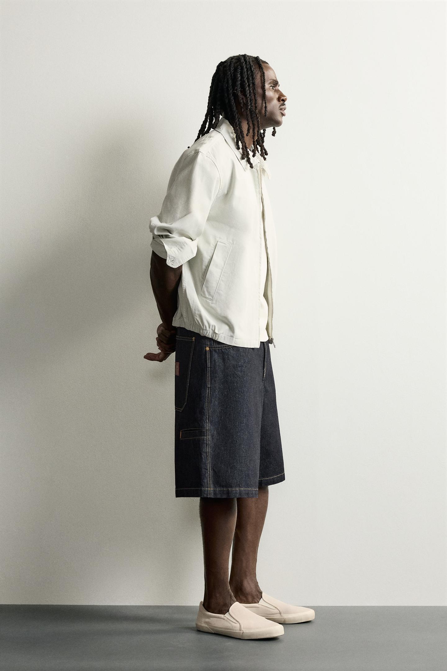Мужские шорты Zara Chain Detail Relaxed Denim Jorts, цвет: Синий — фото 4