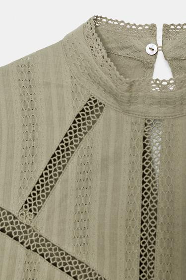 Zara LACE TRIM ROMANTIC SHIRT - Mid khaki