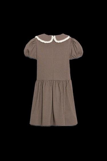 VESTIDO CUADROS CUELLO BOBO - Khaki de Zara