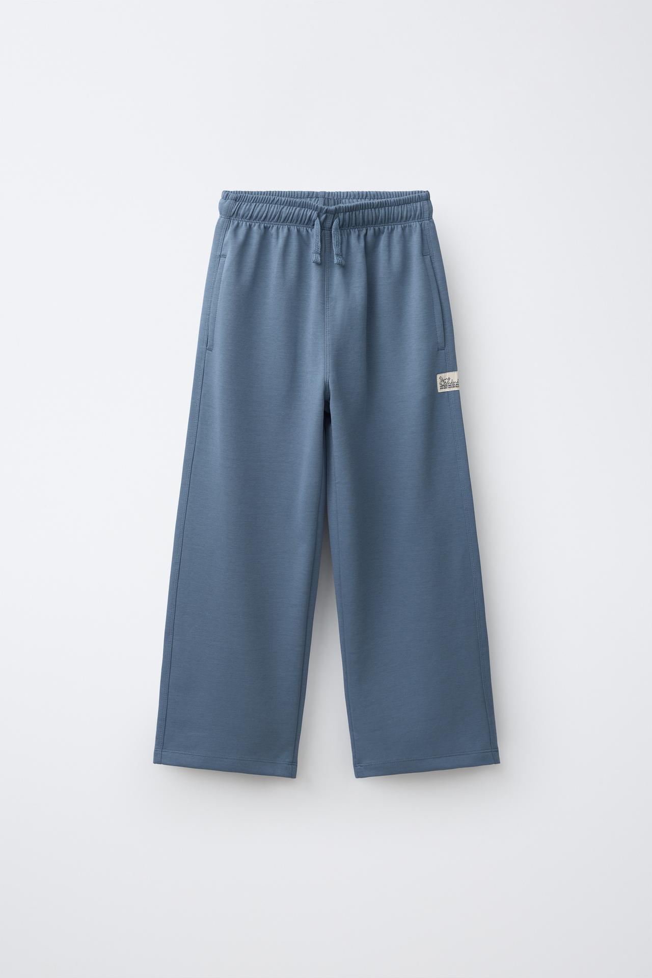 STRAIGHT INTERLOCK PLUSH PANTS — Pastel blue