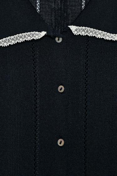 LACE TRIM POLO CARDIGAN - Navy blue by Zara - Image 8