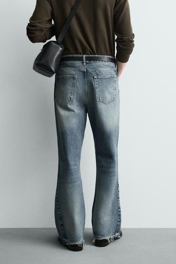ダメージ加工フレアフィットデニムパンツ - ミディアムブルー | ZARA 