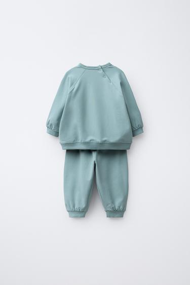EMBROIDERED TOWELLING SWEATSHIRT AND JOGGERS SET - Green / Blue by Zara - Image 1