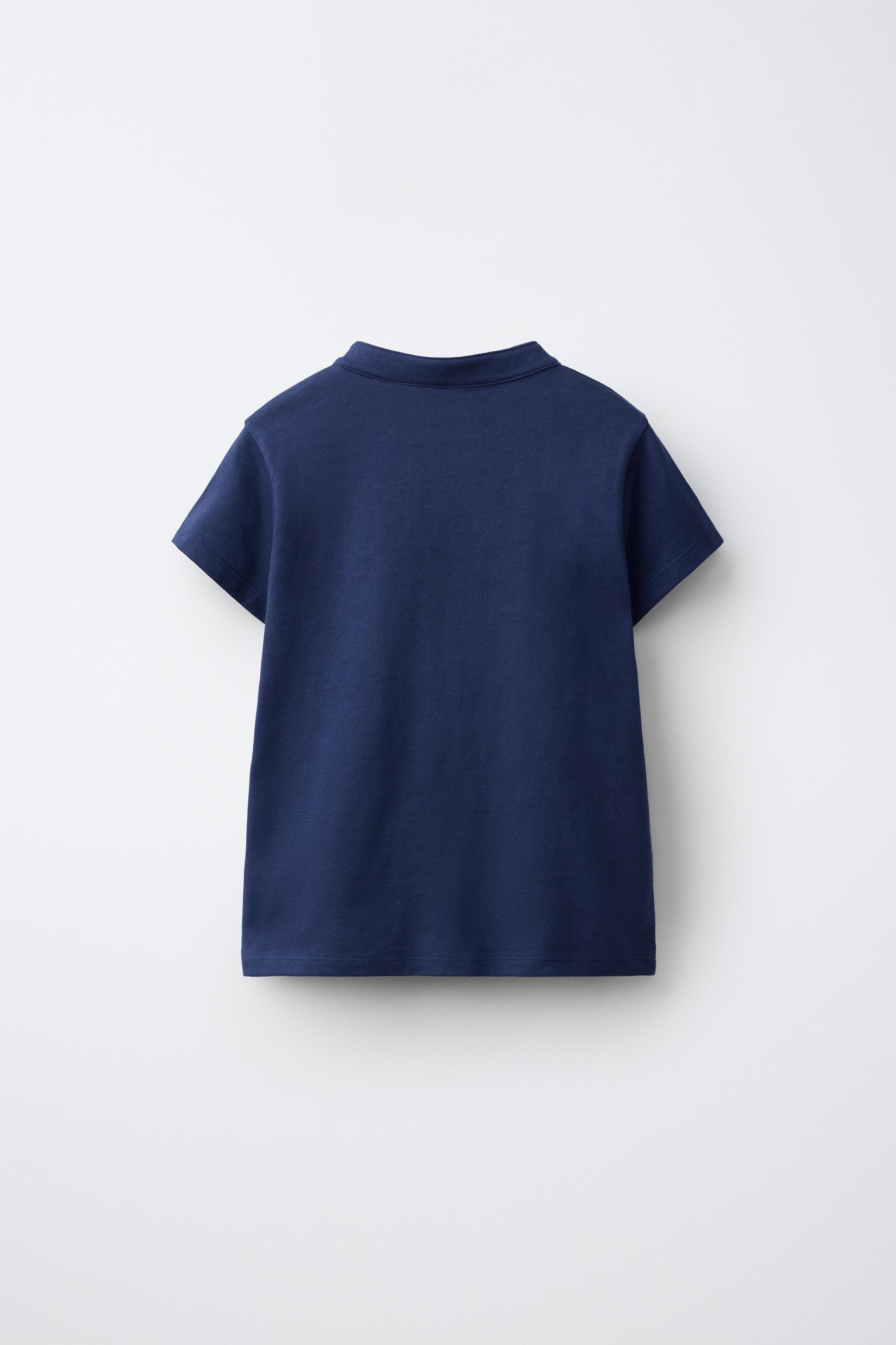 MANDARIN COLLAR T-SHIRT WITH FROG FASTENING — Navy blue