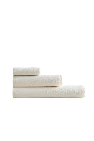 Zaras BRODERAD LINNEHANDDUK - Elfenben