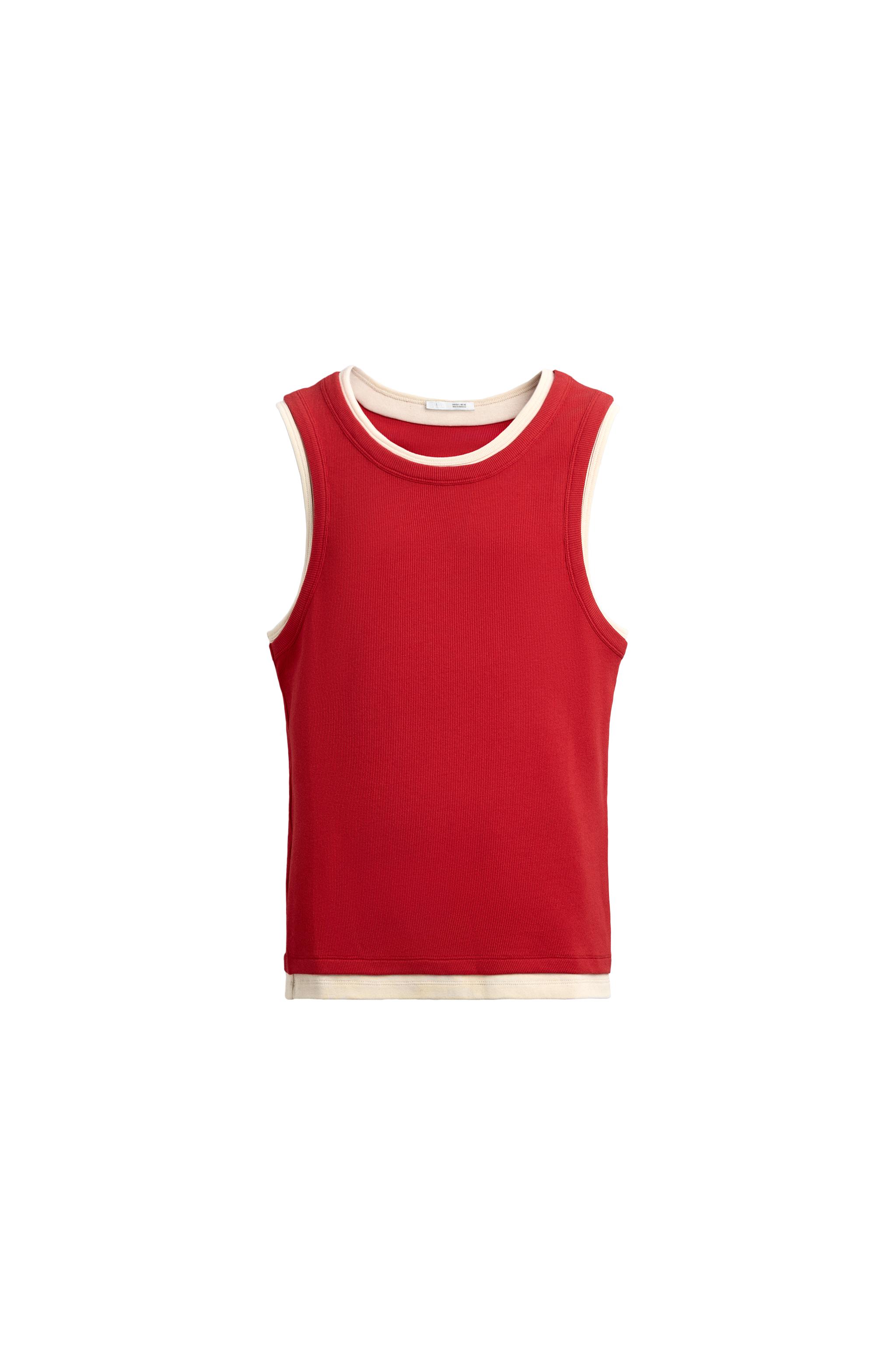 DOUBLE RIBBED TANK TOP - White / Red | ZARA United States