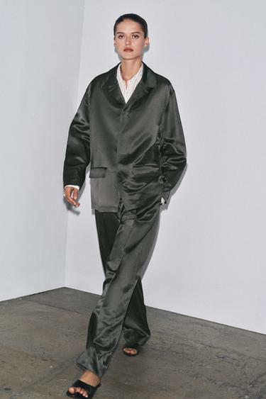 ZW COLLECTION SATIN LINEN BLEND BLAZER - Charcoal by Zara - Image 0