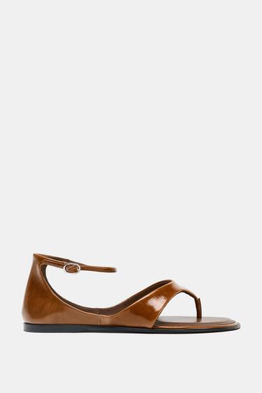 Zara LEATHER TOE SANDALS - Brown