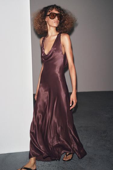 ZW COLLECTION SATIN LONG DRESS - Burgundy by Zara - Image 3