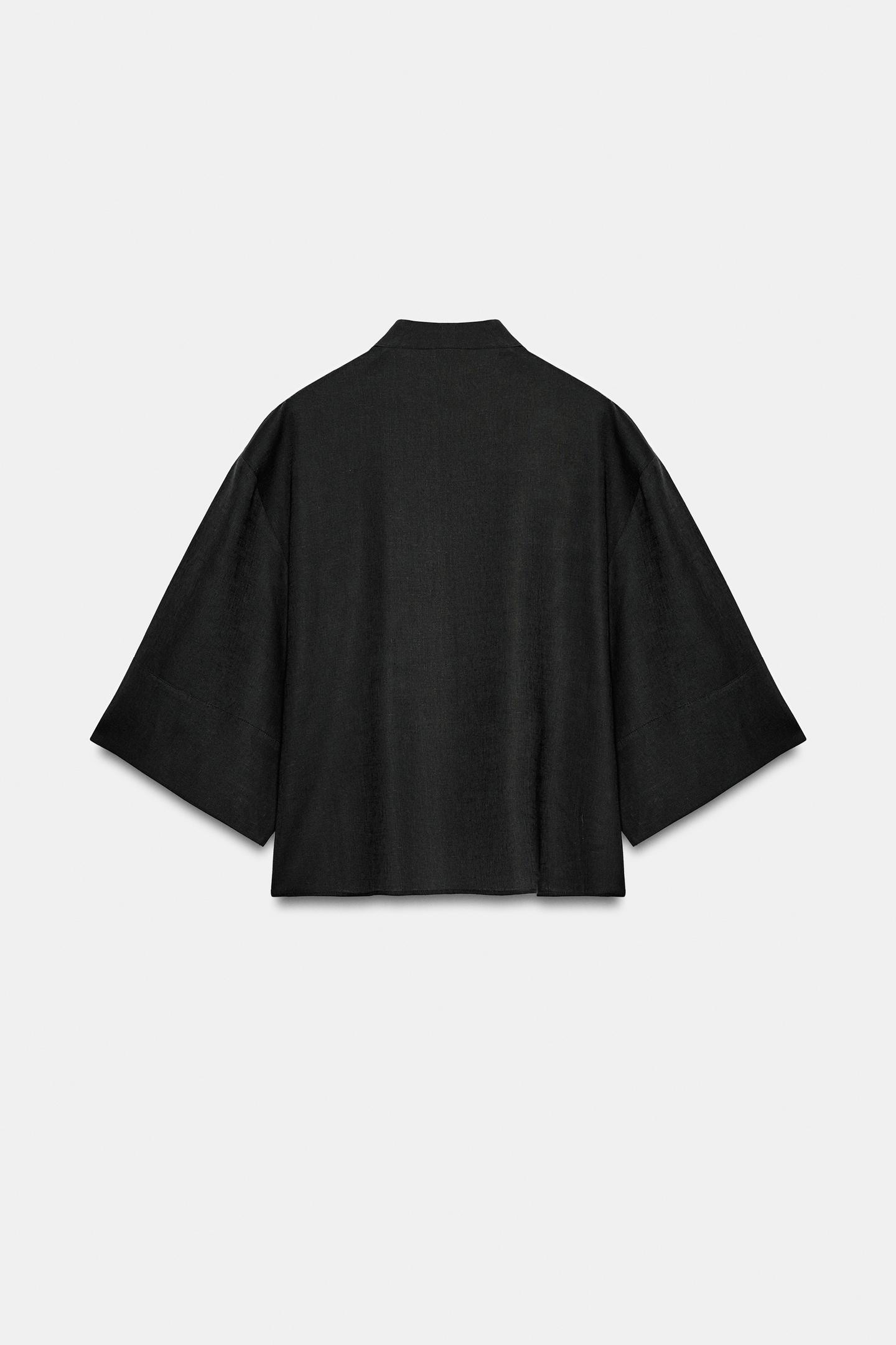 Женская рубашка Zara Linen Shirt with Frog Fastening, цвет: Серый / Синий — фото 8