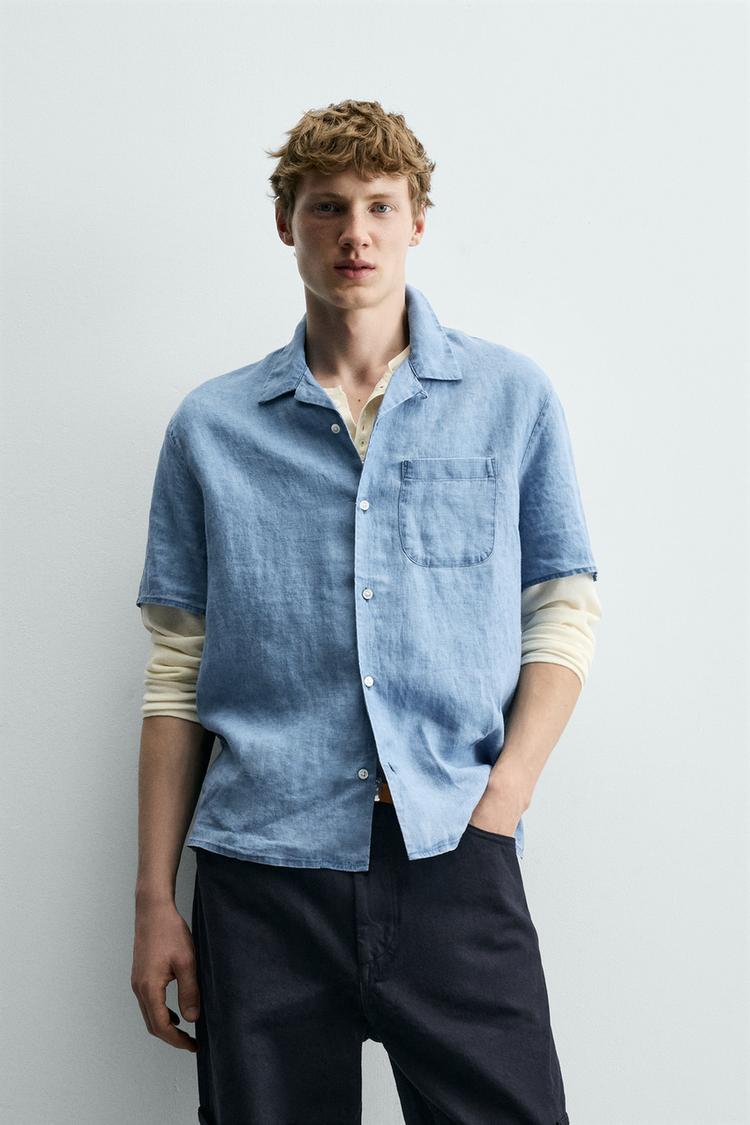 ZARA RELAXED FIT 100% INDIGO LINEN SHIRT