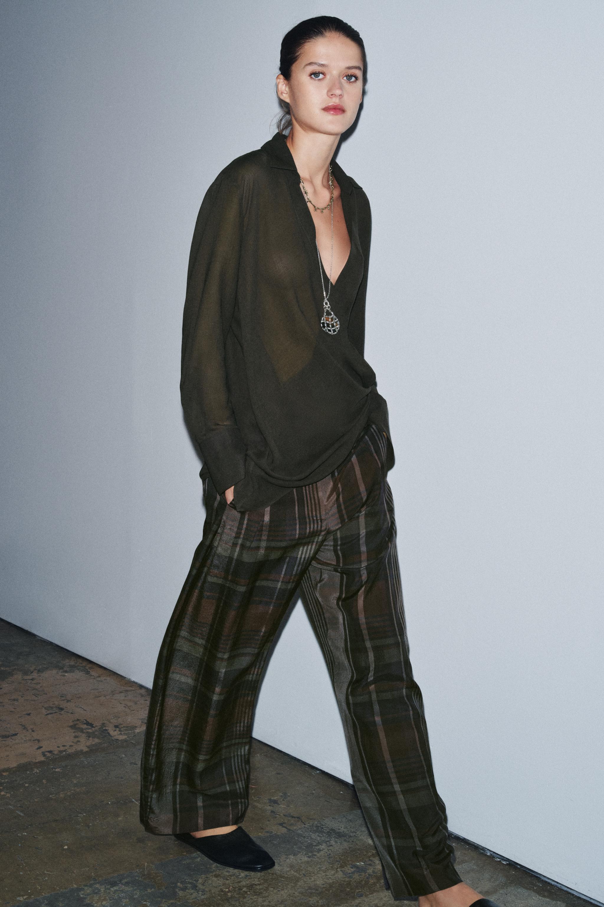 ASYMMETRIC WRAP WOOL BLEND TOP ZW COLLECTION - Dark khaki | ZARA