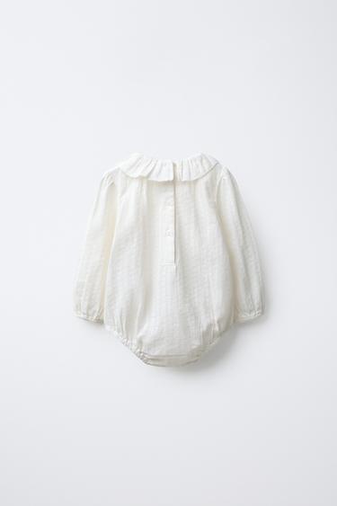 EMBROIDERED BODYSUIT WITH FAGOTING - Ecru by Zara - Image 1