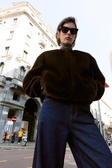 페이크 퍼 봄버 재킷 - Zara 다크 브라운