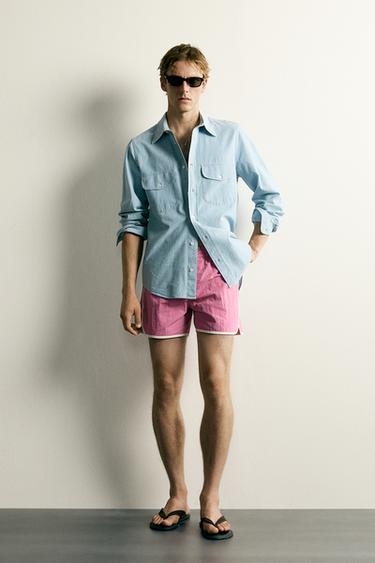 MAILLOT DE BAIN MI-LONG À CONTRASTE - Rose de Zara - Image 0