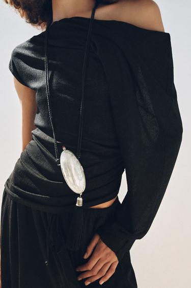 Zara CORD NECKLACE WITH STONE LOCKET - Silver
