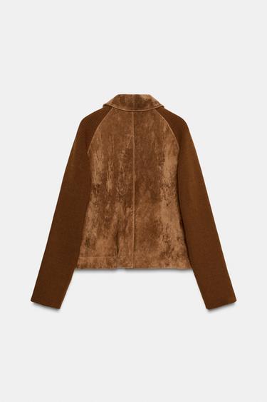 CONTRAST KNIT 100% LEATHER JACKET - camel by Zara - Image 3