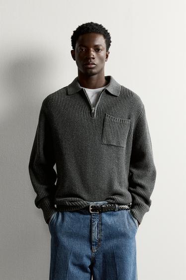 COTTON-WOOL PURL KNIT POLO — Anthracite grey 2
