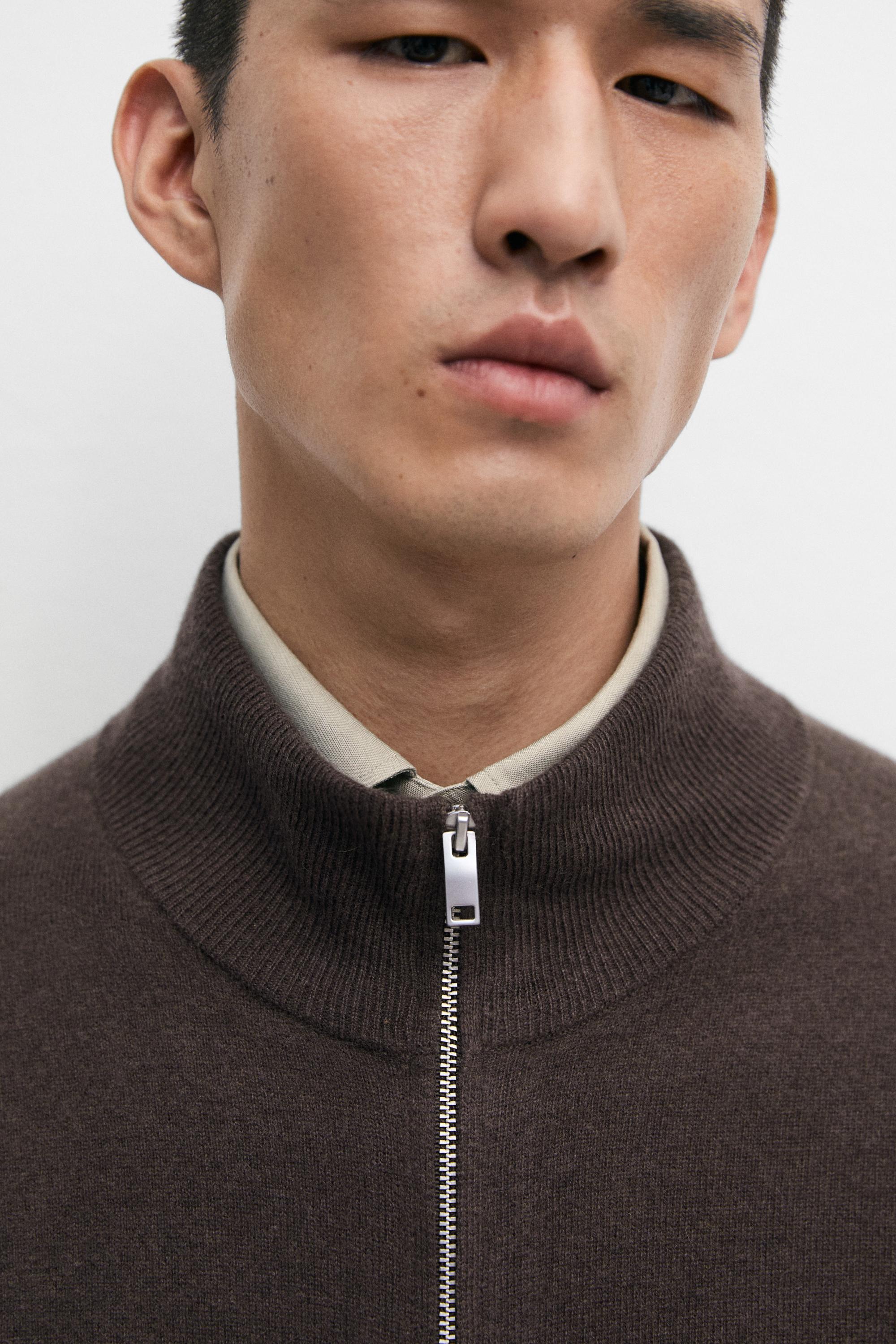 Wool blend zip-detail cardigan
