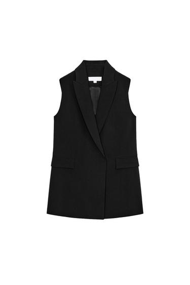 ダブルブレストロングベストブラックZaraのダブルブレストロングベスト - ブラック 