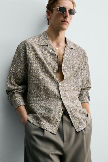 RELAXED FIT GEOMETRIC PRINT SHIRT - Light green by Zara - Image 5