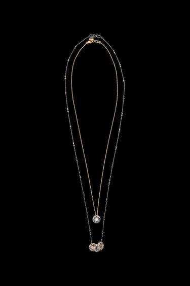 Zara PACK OF 2 SPARKLY COMBINATION NECKLACES - Golden