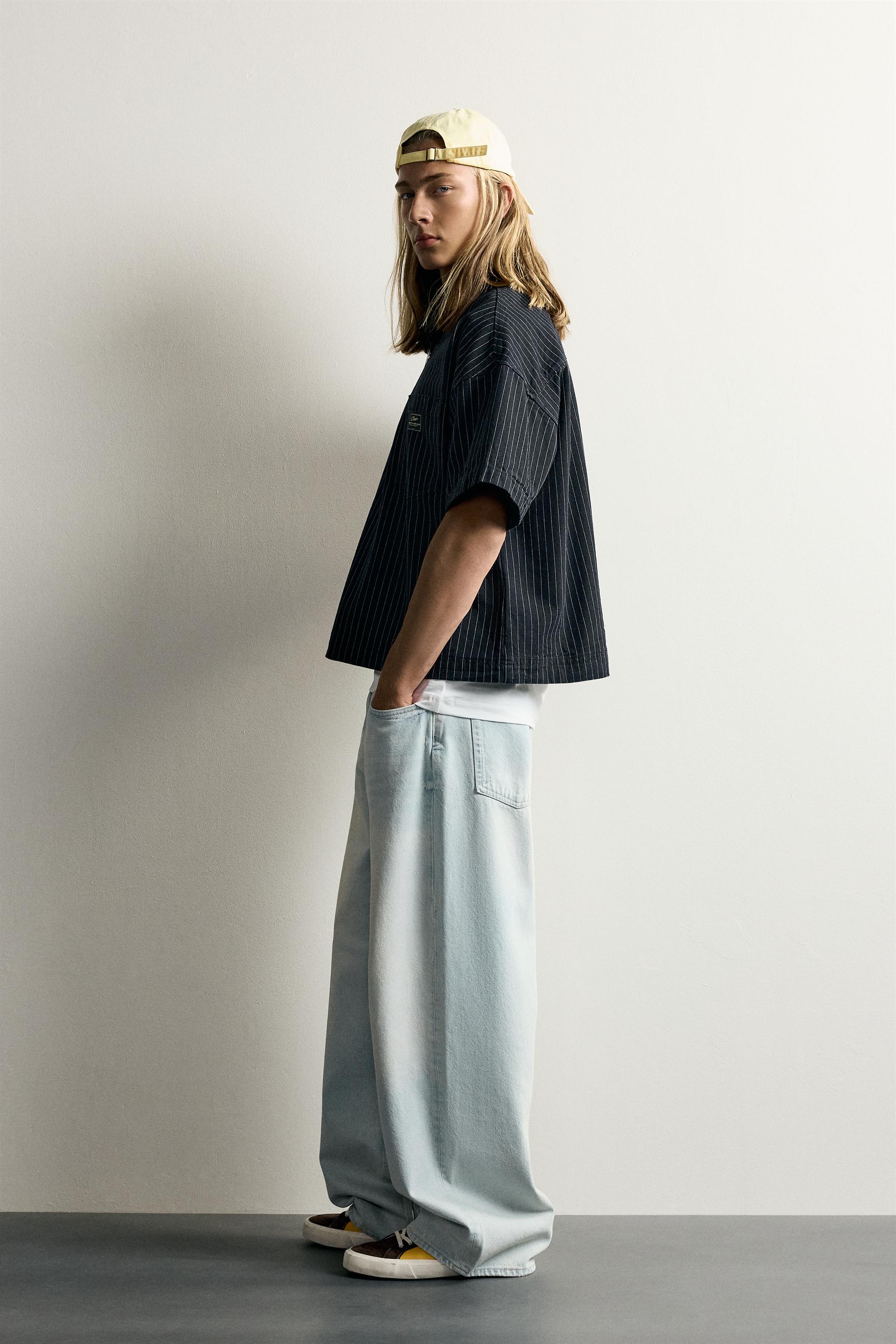PINSTRIPE BOXY FIT DENIM SHIRT