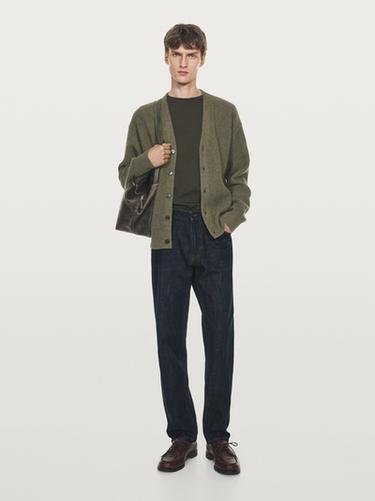 Cárdigan punto cuello pico mezcla lana - Verde vigoré de Zara