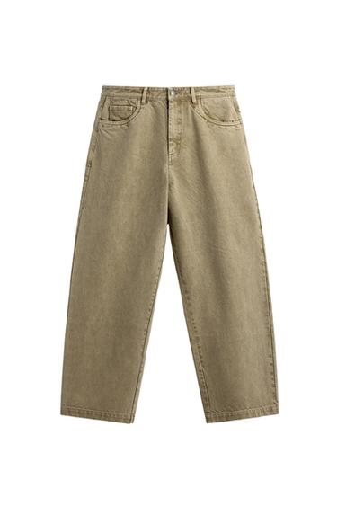 WASHED STRAIGHT-LEG TROUSERS - Beige by Zara