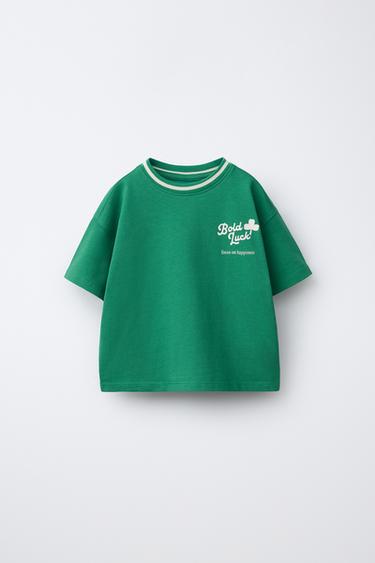 T-SHIRT À INSCRIPTION ET TRÈFLE - Vert clair de Zara - Image 0