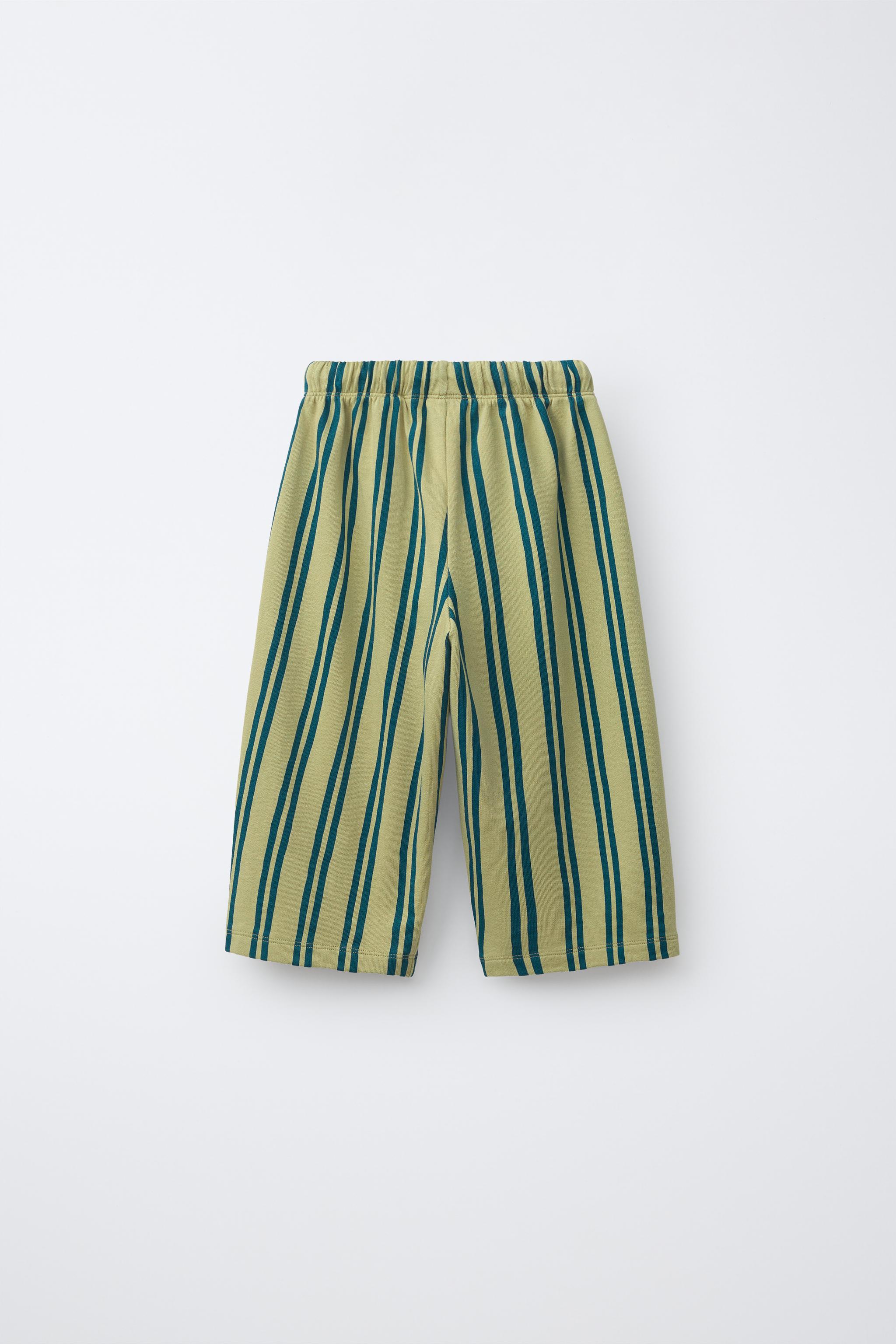 WIDE-LEG STRIPED PLUSH TROUSERS — Green (alternate view)