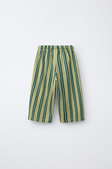 PANTALON WIDE LEG EN MOLLETON À RAYURES - Vert de Zara - Image 1