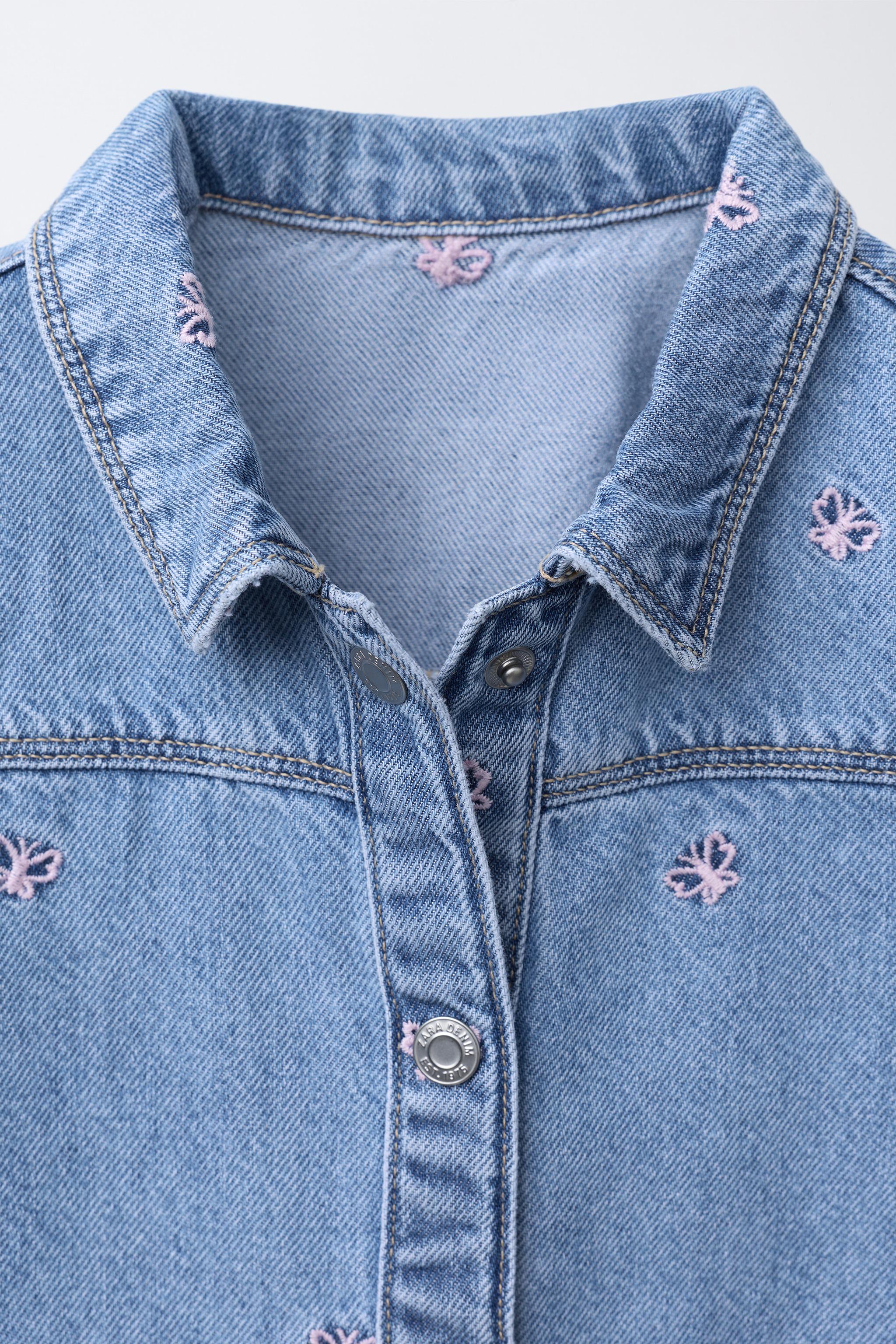 EMBROIDERED BUTTERFLY DENIM DRESS
