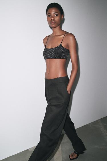 Zara SHIMMER CROPPED TOP - Black - Image 0
