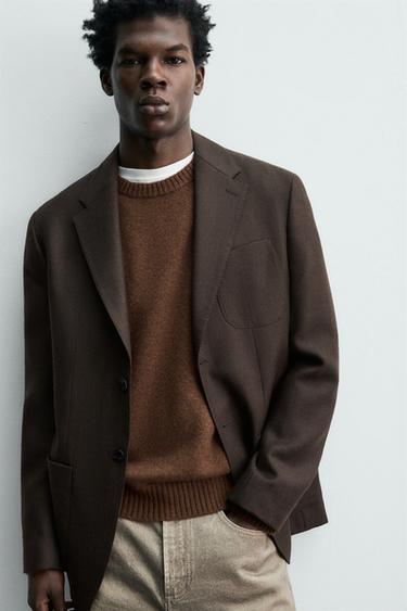 100% WOOL FLANNEL BLAZER - Chocolate by Zara - Image 4