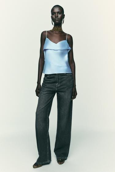 SATIN CAMISOLE TOP - Pastel blue by Zara