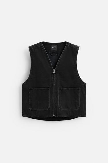 CHALECO DENIM BOLSILLOS - Negro de Zara