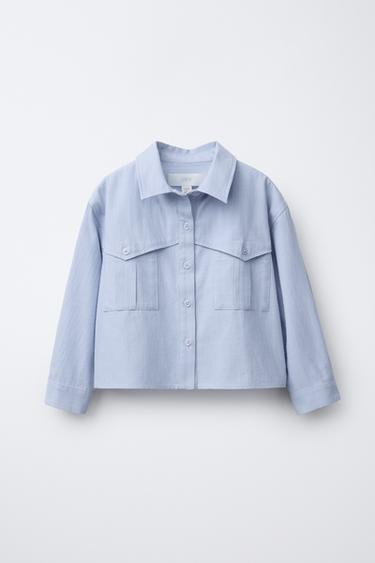 STRIPED CROPPED SHIRT - Light blue by Zara